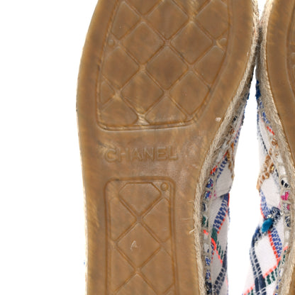 Chanel Tweed Grosgrain CC Espadrilles 40 White Blue Pink Green Black 6 of 10