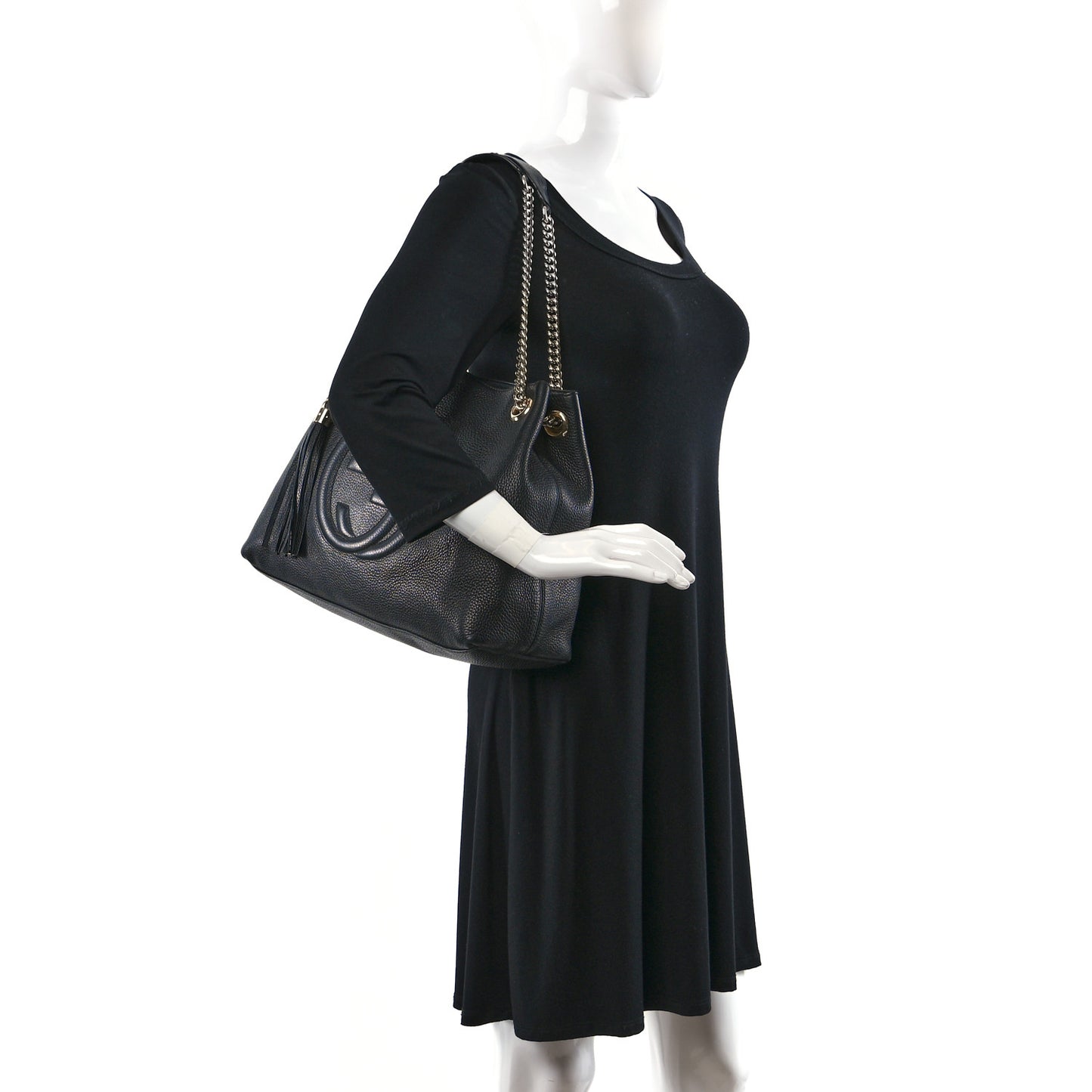 Pebbled Calfskin Medium Soho Chain Shoulder Bag Black