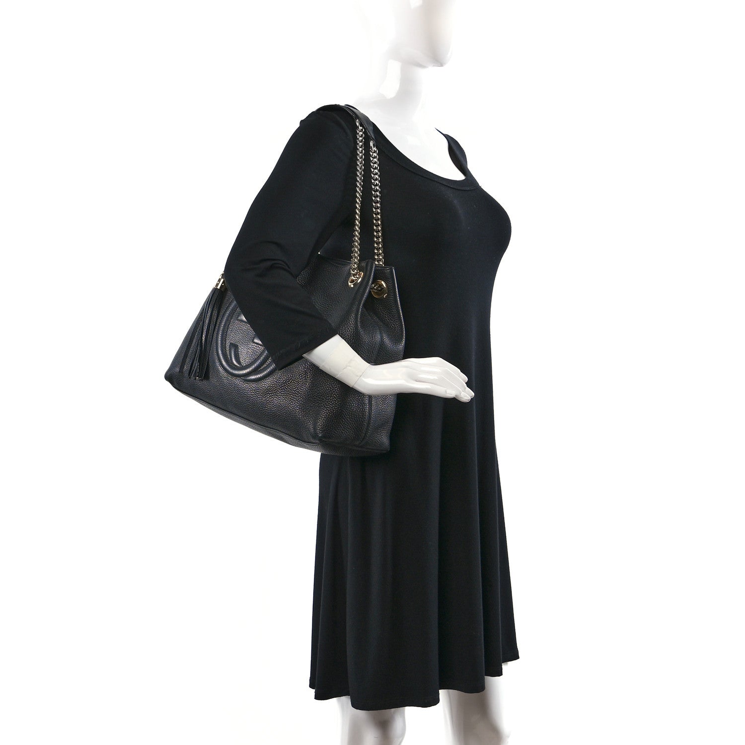 Gucci Pebbled Calfskin Medium Soho Chain Shoulder Bag Black 2 of 9