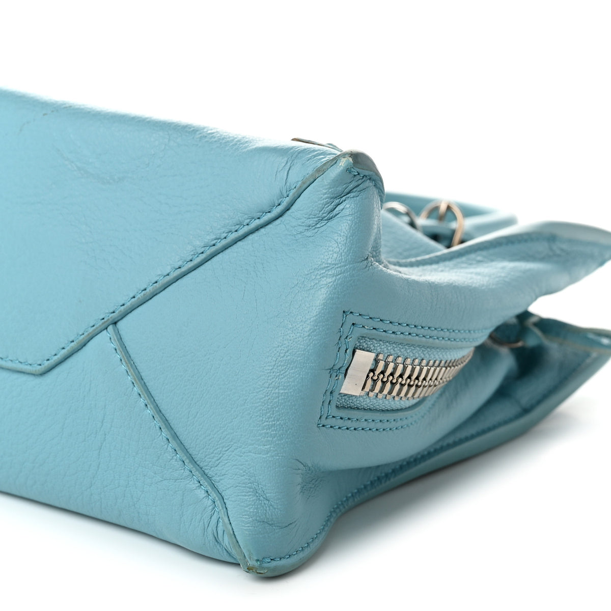 Supple Calfskin Papier Mini A4 Zip Around Tote Bleu Caraibes
