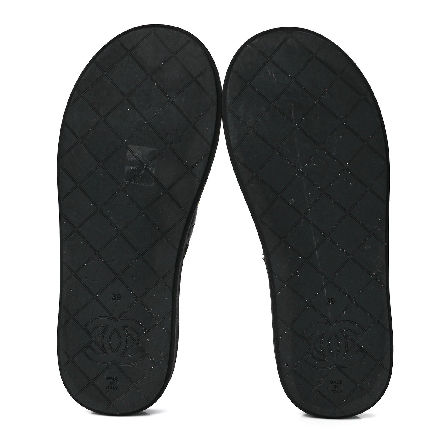 Lambskin Quilted Padded Charms Thong Sandals 39 Black