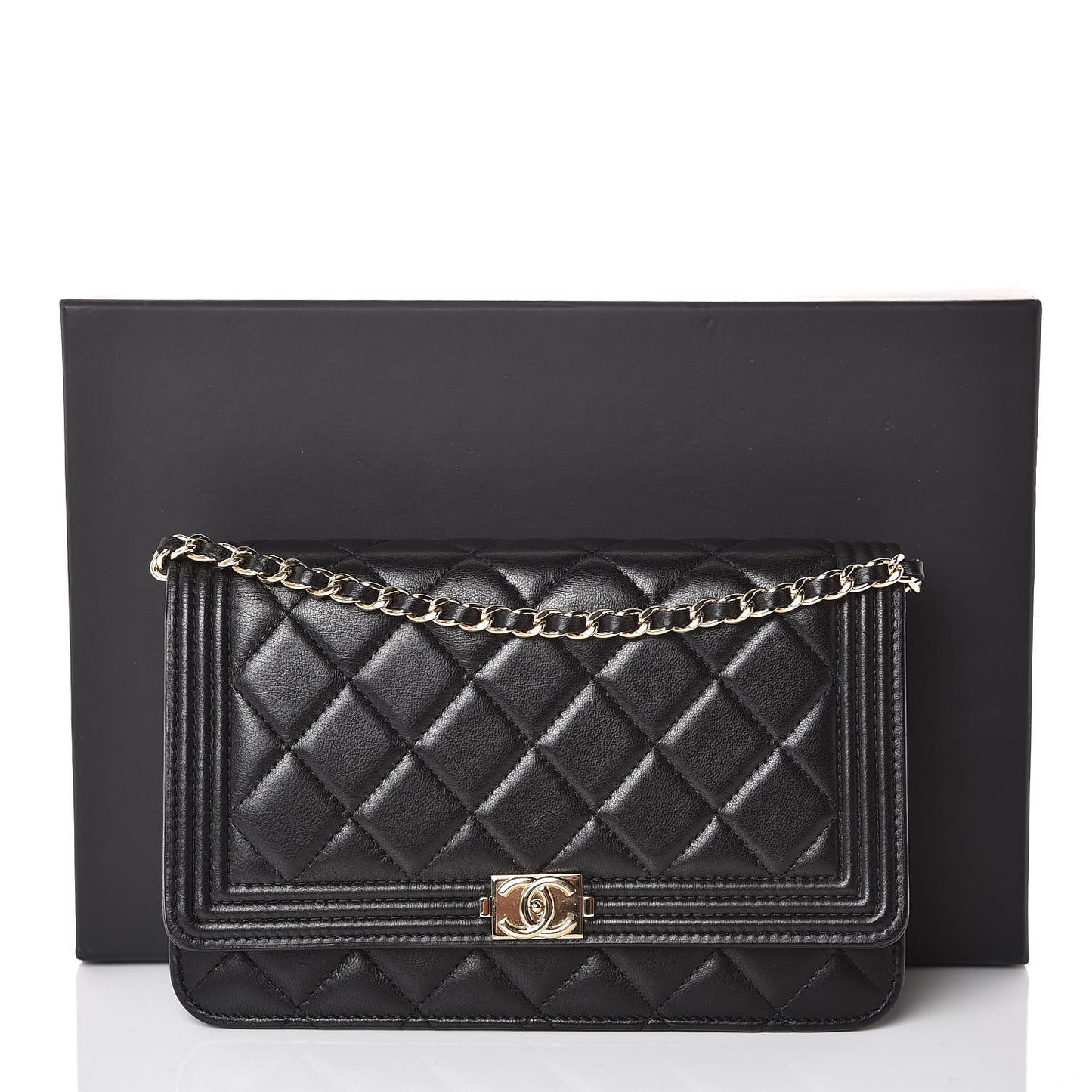 Lambskin Quilted Boy Wallet On Chain WOC Black