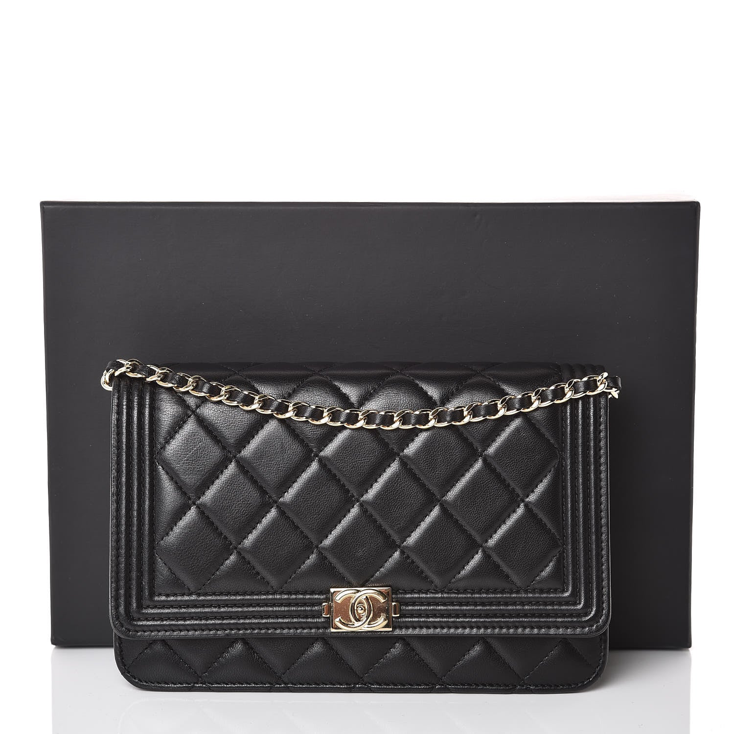Chanel Lambskin Quilted Boy Wallet On Chain WOC Black 9 of 9