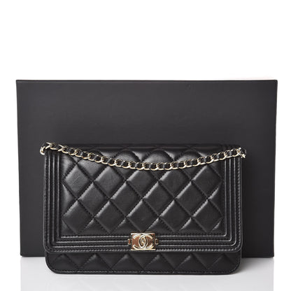 Chanel Lambskin Quilted Boy Wallet On Chain WOC Black 9 of 9
