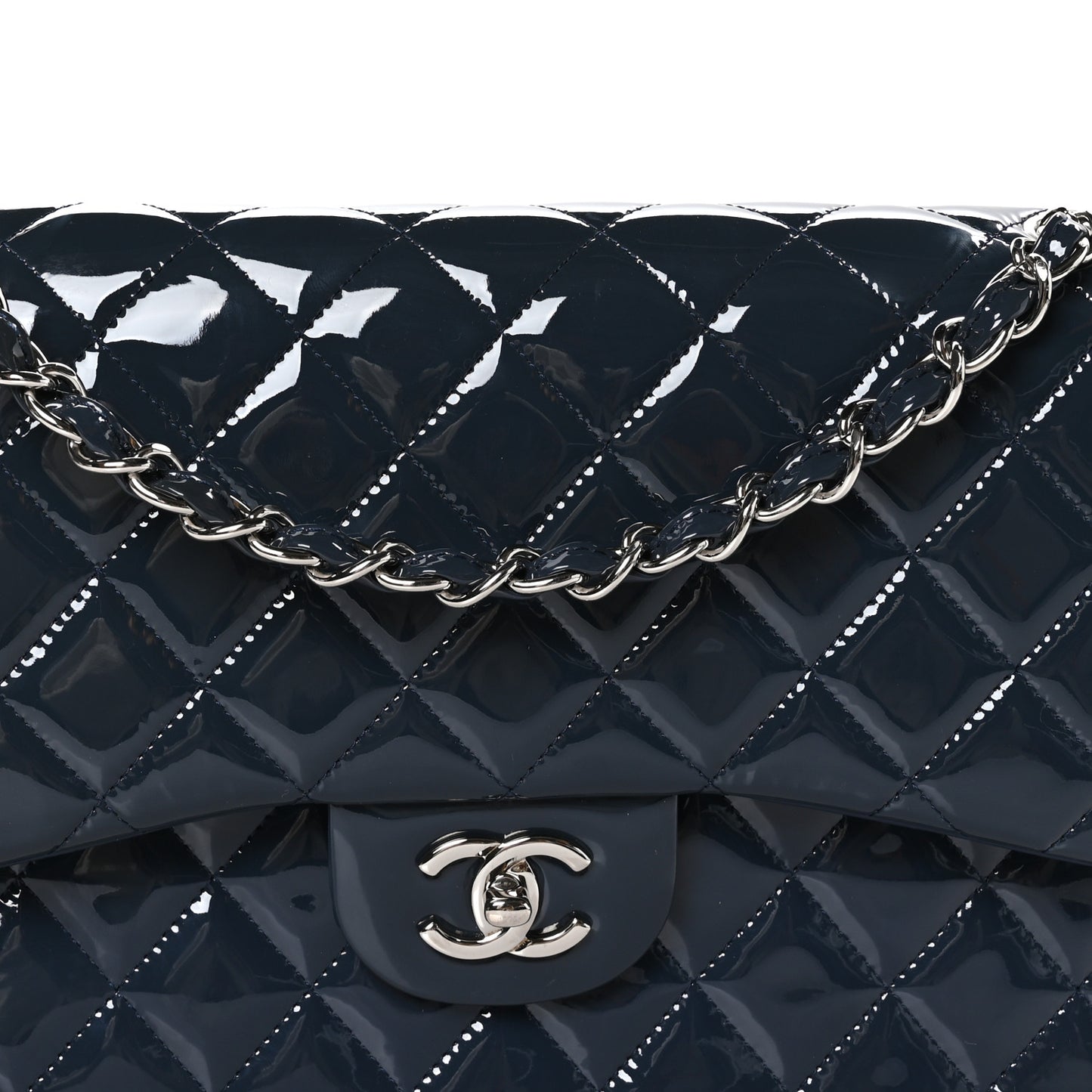 Patent Quilted Jumbo Double Flap Navy