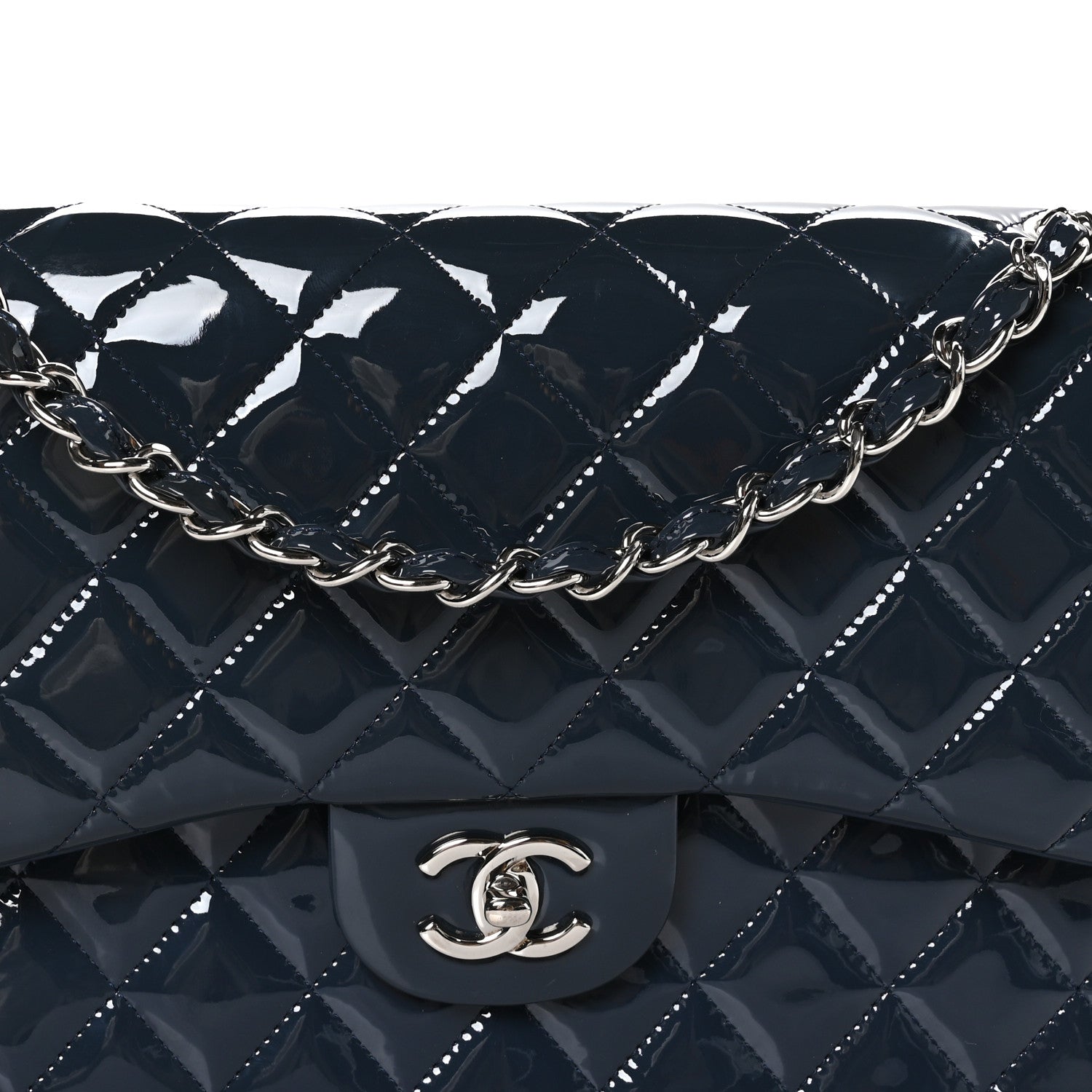 Chanel Patent Quilted Jumbo Double Flap Navy 8 of 10