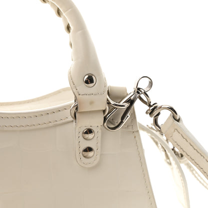 Balenciaga Semi Shiny Calfskin Crocodile Embossed Neo Classic Silver Hardware Nano City Crossbody White 12 of 13