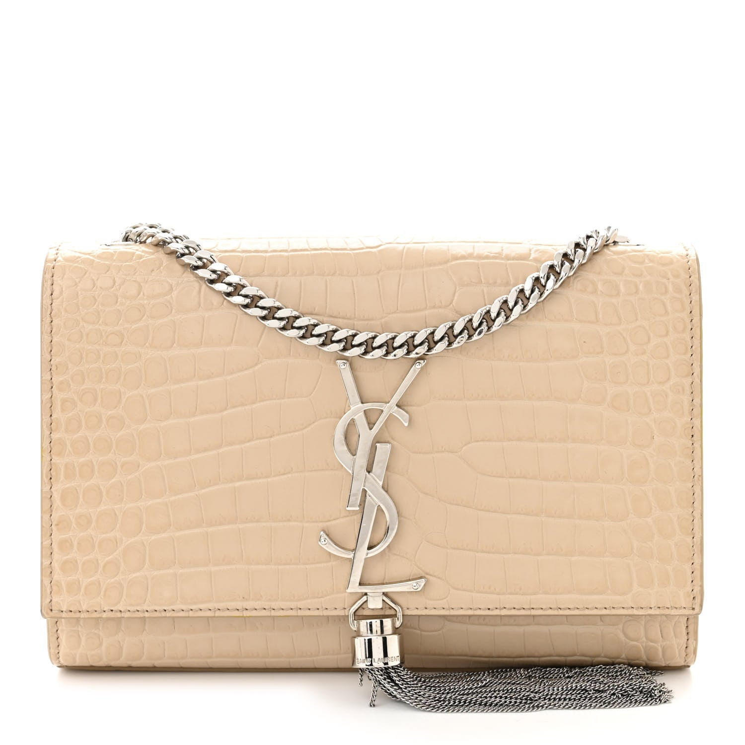 Saint Laurent Calfskin Crocodile Embossed Small Classic Monogram Kate Tassel Satchel Nude Powder 1 of 10