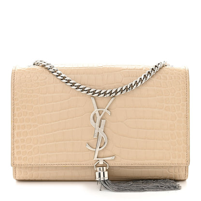 Saint Laurent Calfskin Crocodile Embossed Small Classic Monogram Kate Tassel Satchel Nude Powder 1 of 10