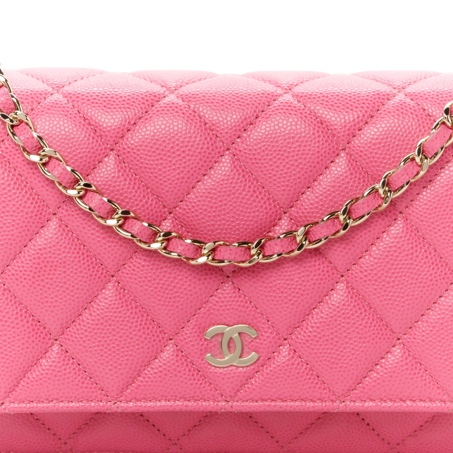 Caviar Quilted Wallet on Chain WOC Pink
