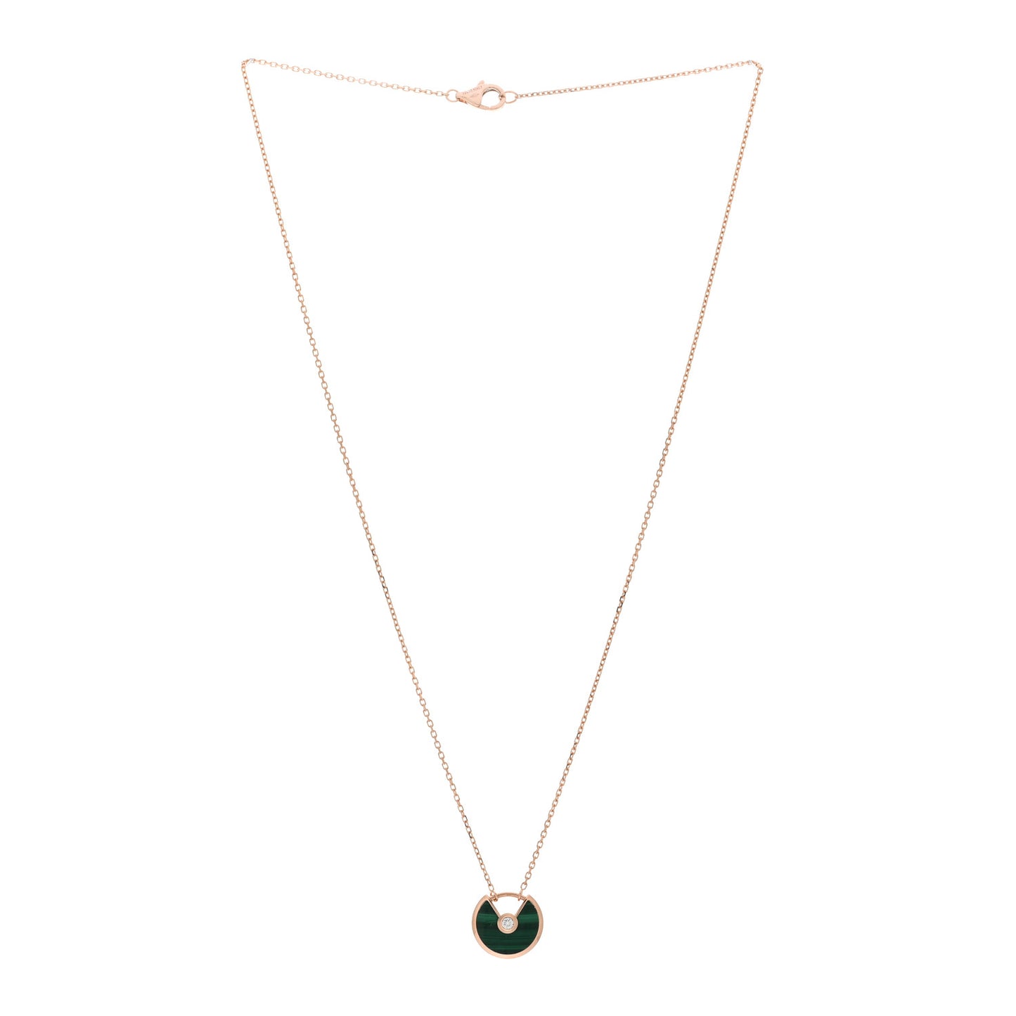 18K Pink Gold Diamond Malachite XS Amulette de Cartier Pendant Necklace