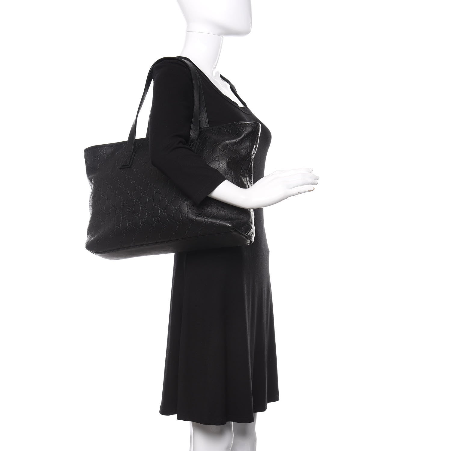 Gucci Guccissima Medium Zippered Shopping Tote Black 2 of 9