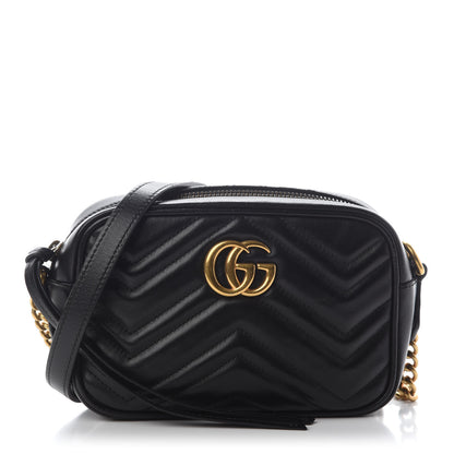 Gucci Calfskin Matelasse Mini GG Marmont Chain Shoulder Bag Black 1 of 10