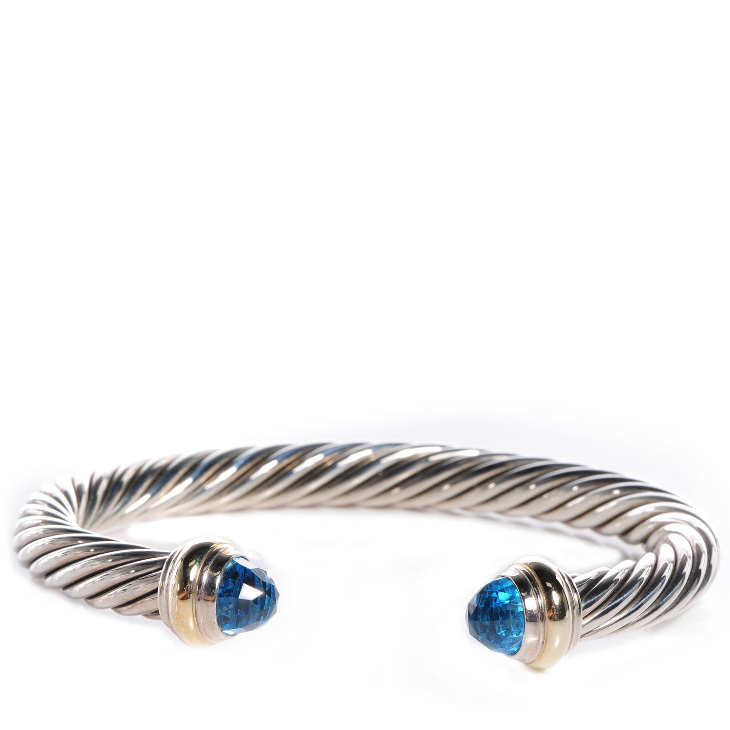 David Yurman Sterling Silver 14K Yellow Gold Blue Topaz 7mm Cable Classics Bracelet 1 of 6