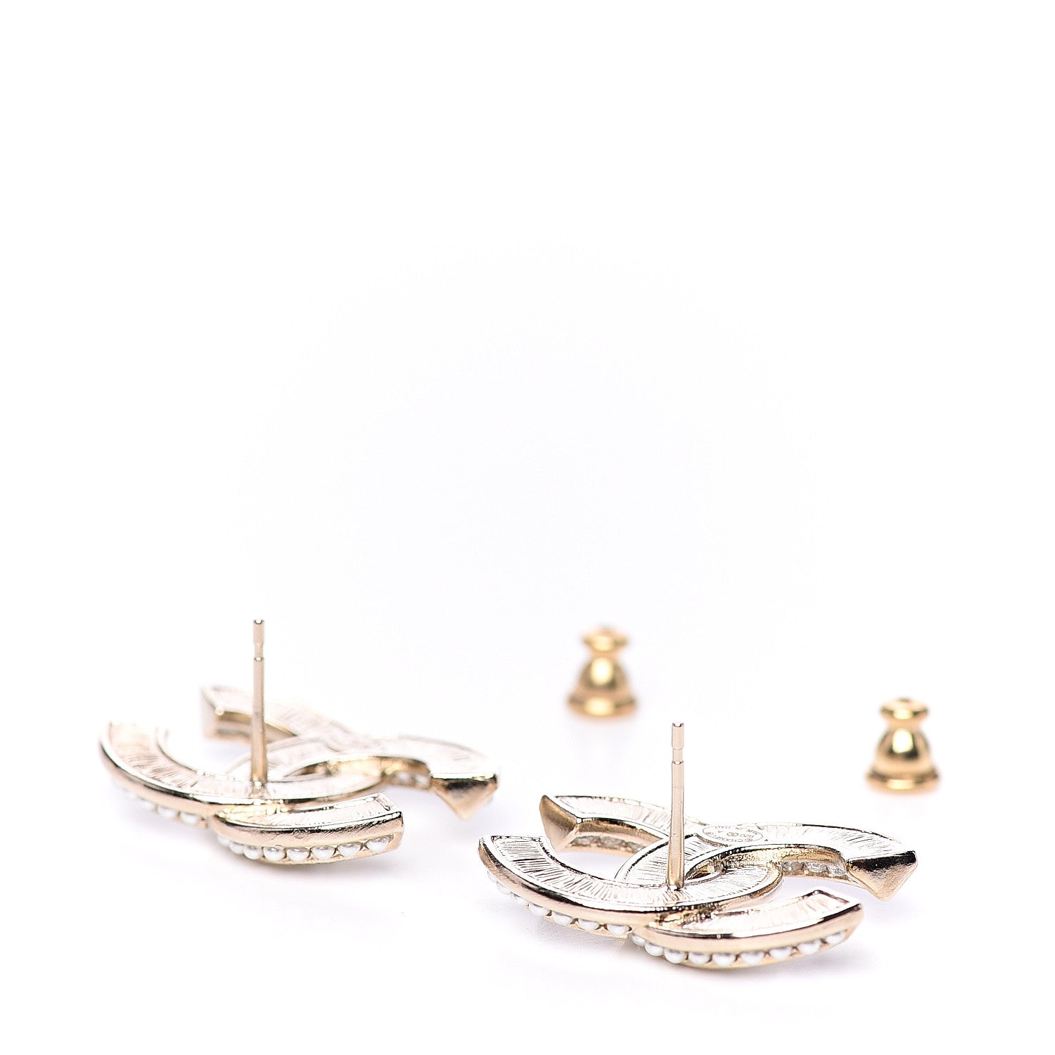 Chanel Crystal Pearl CC Earrings Gold 4 of 5