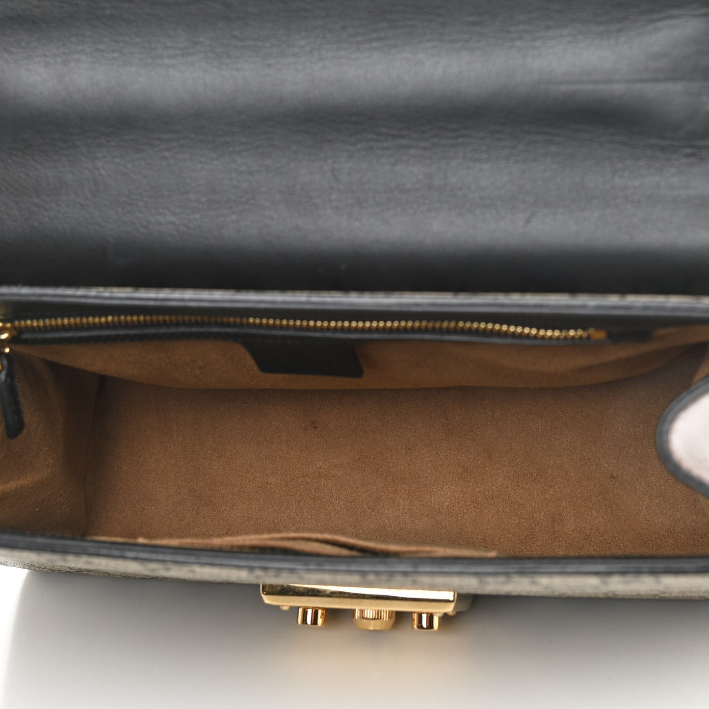 GG Supreme Monogram Calfskin Medium Padlock Shoulder Bag Beige Black Cuir