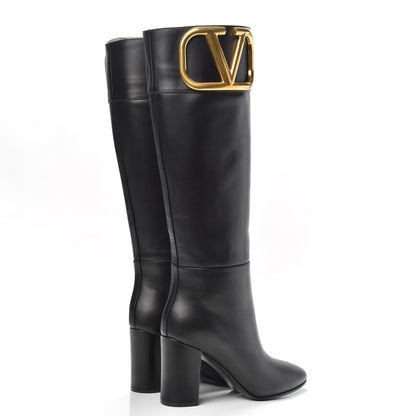Valentino Garavani Calfskin Vlogo Knee High 85mm Boots 35 Black 4 of 8