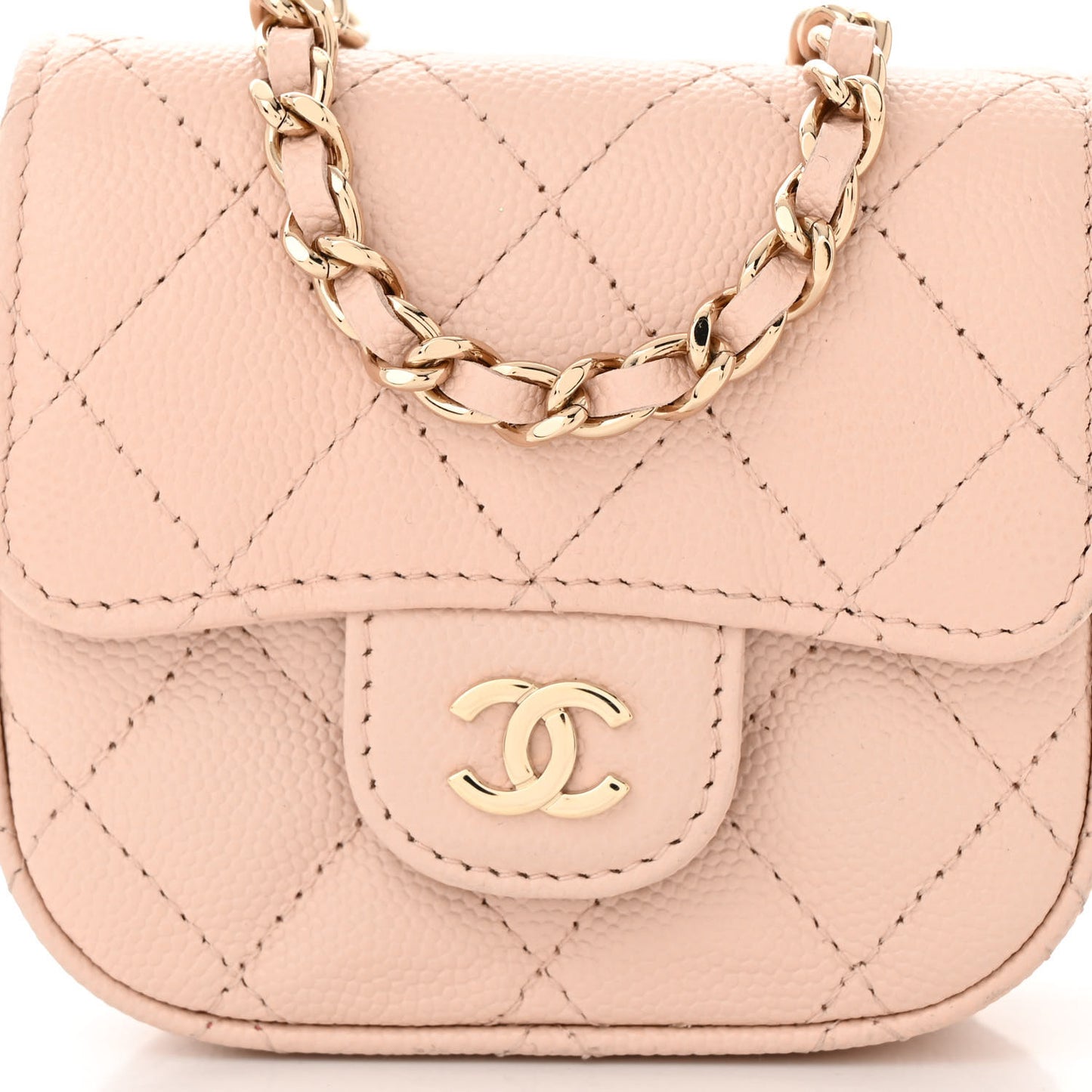 Caviar Quilted Mini Clutch With Chain Light Beige