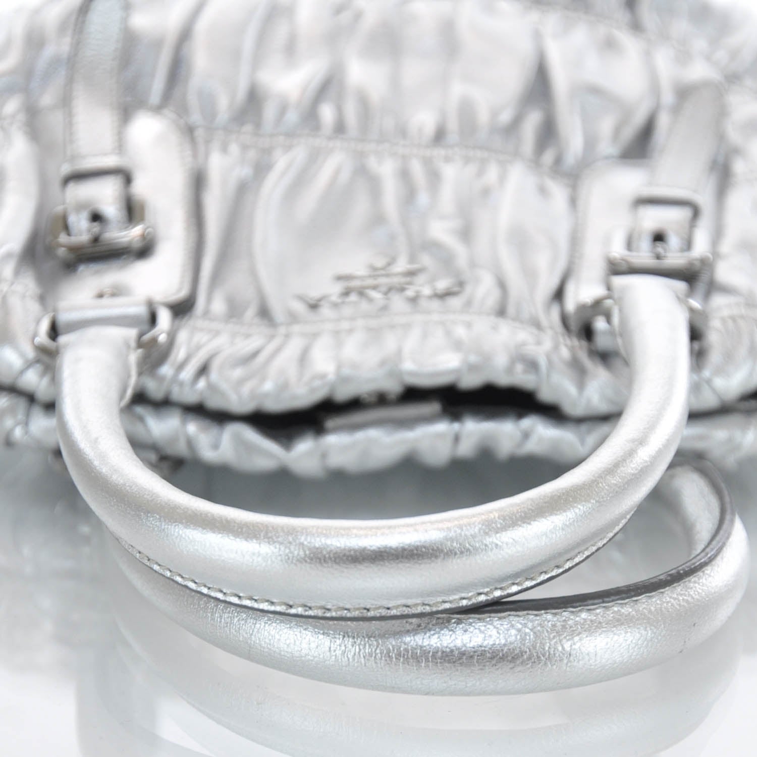 Prada Nappa Dressy Gaufre Frame Tote Argento 6 of 9