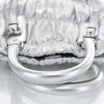 Prada Nappa Dressy Gaufre Frame Tote Argento 6 of 9
