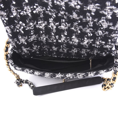 Chanel Tweed Quilted Large 19 Flap Black Ecru White 5 of 10