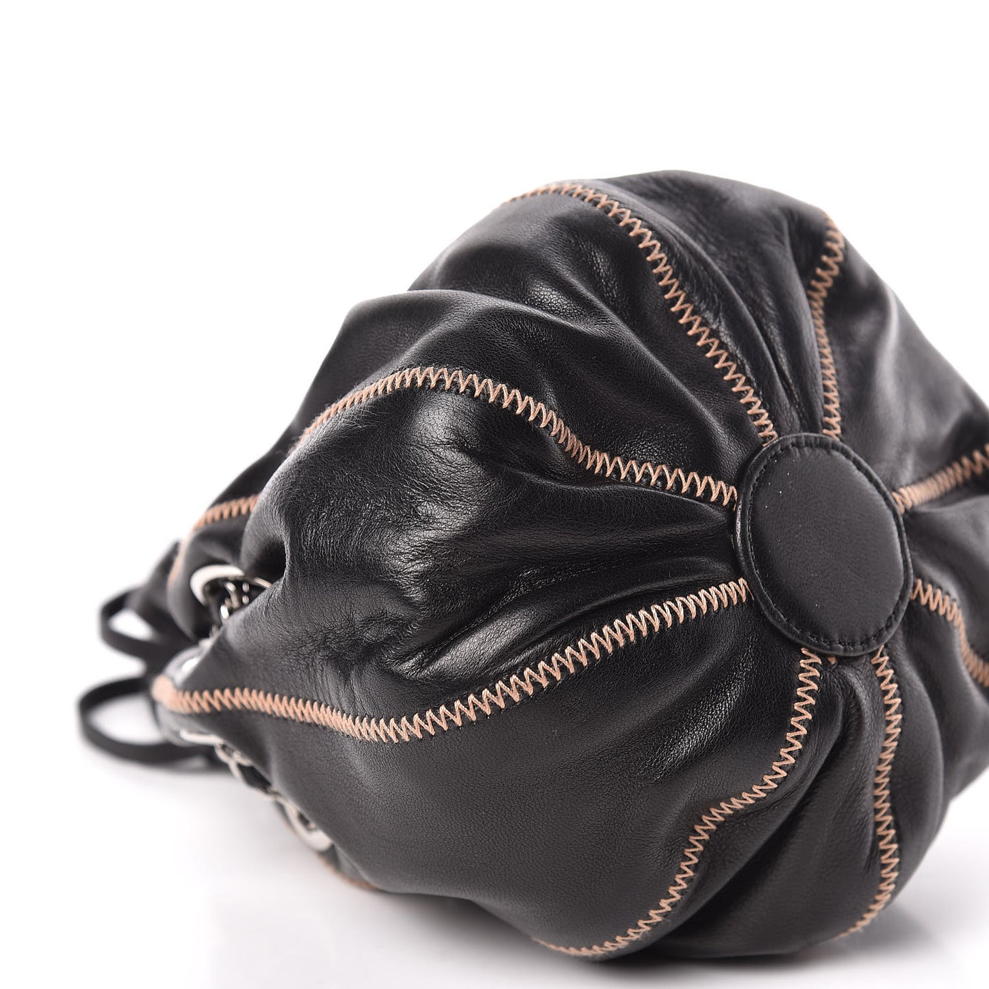 Lambskin Satin Mini Drawstring Tassel Shoulder Bag Black