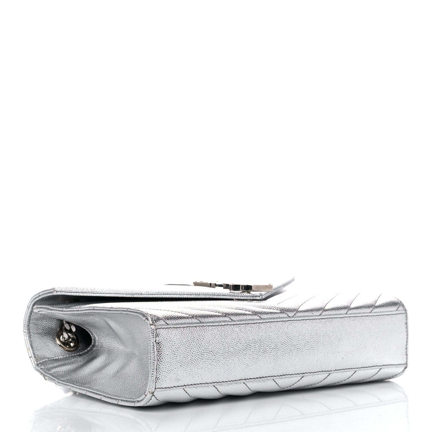Metallic Grain De Poudre Matelasse Chevron Medium Monogram Satchel Silver