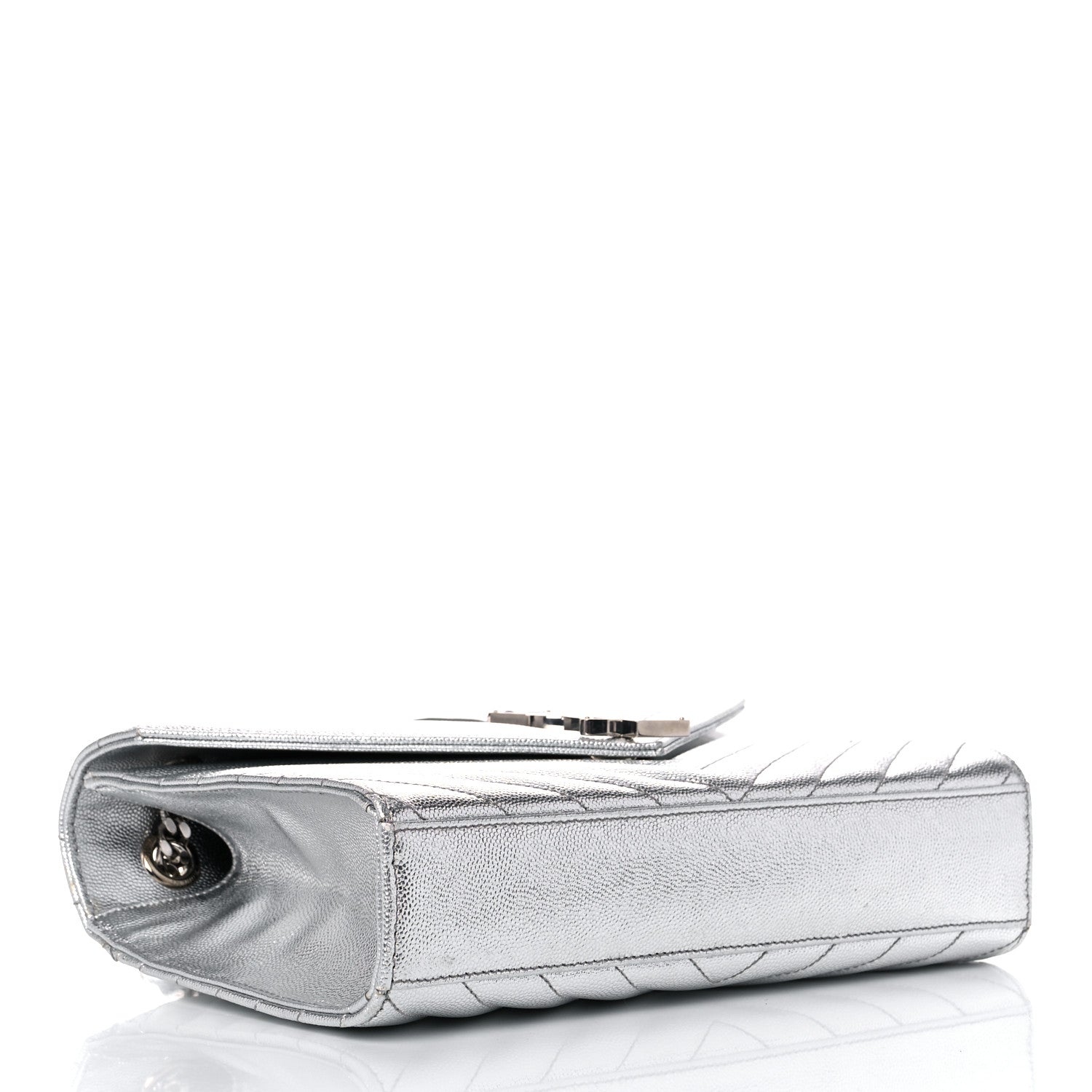Saint Laurent Metallic Grain De Poudre Matelasse Chevron Medium Monogram Satchel Silver 5 of 12