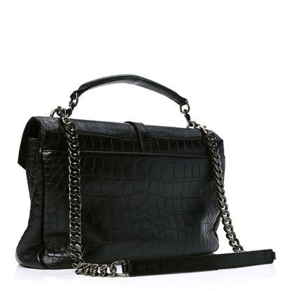 Saint Laurent Calfskin Crocodile Embossed Monogram Large College Satchel Black 3 of 8