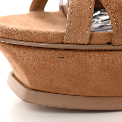Saint Laurent Kid Scamosciato Tribute 105 Lace Up Platform Sandals 37 Beige 9 of 13