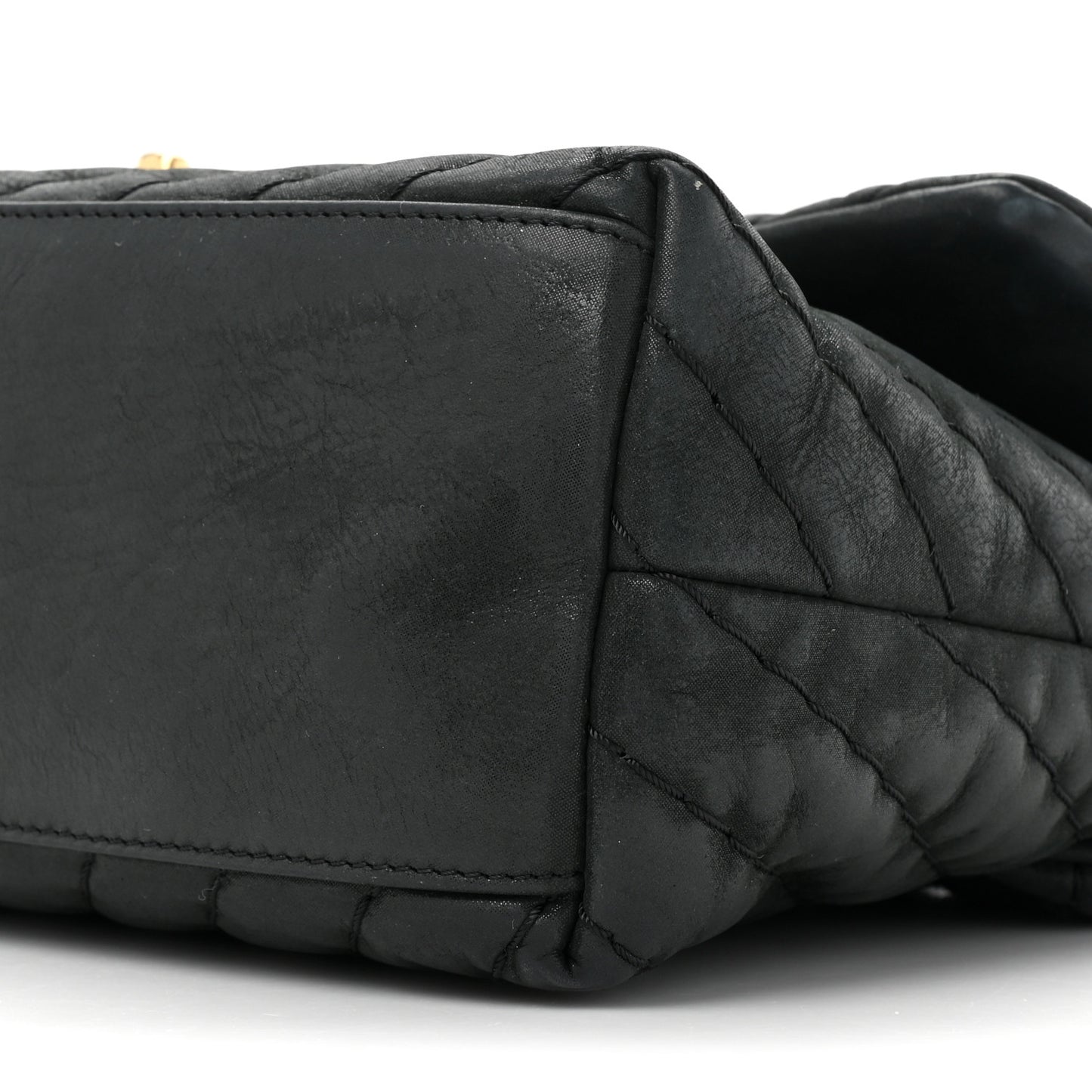 Iridescent Calfskin Surpique Chevron Large Flap Black