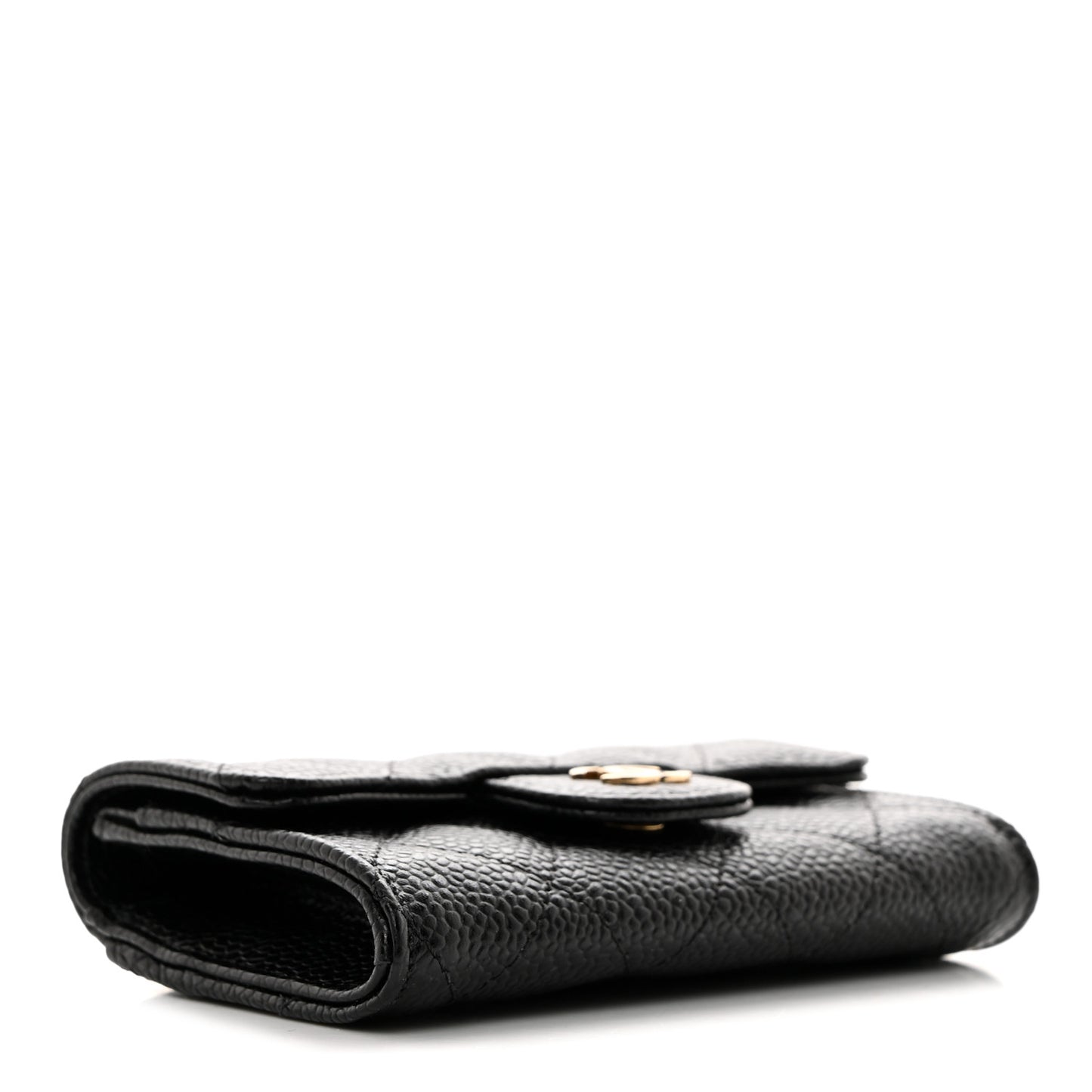 Caviar Quilted Flap Card Holder Wallet Black
