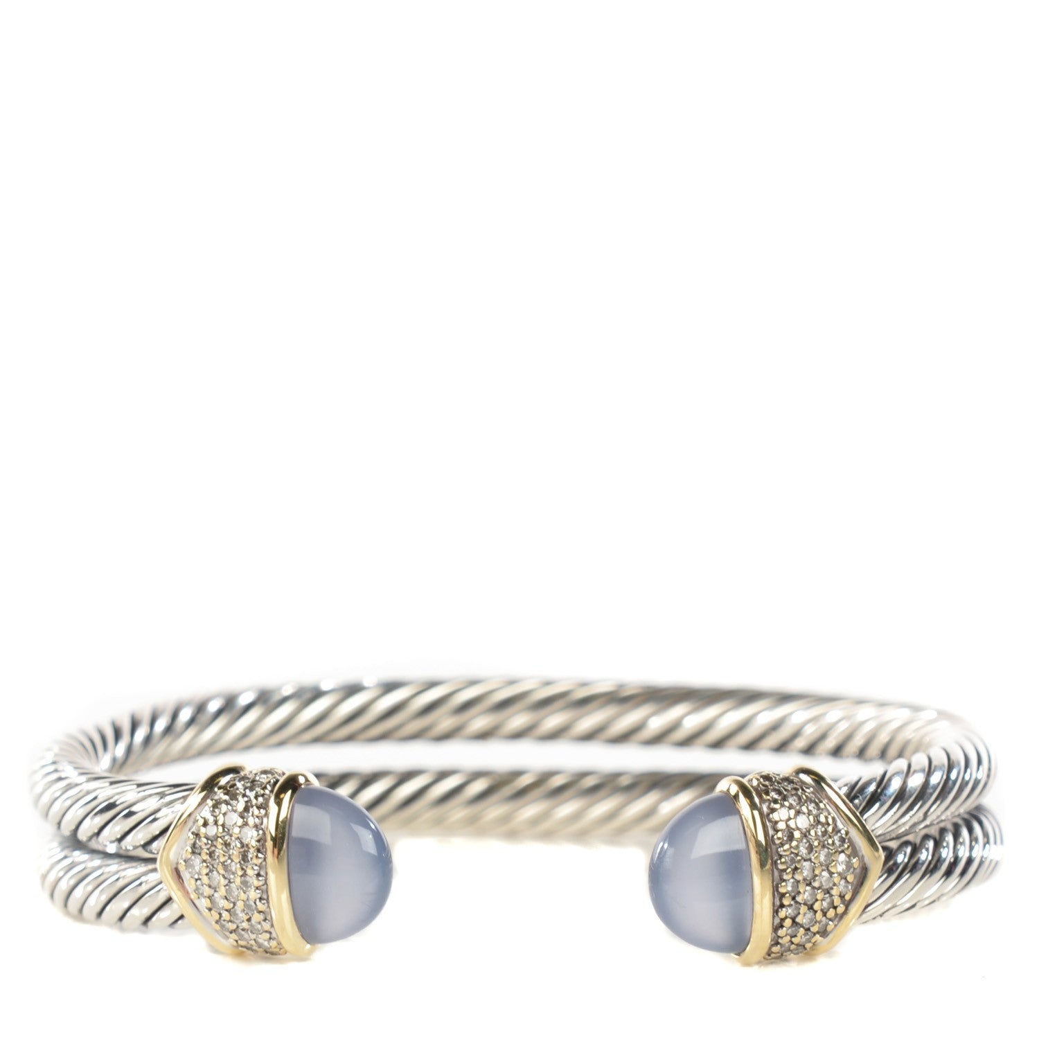David Yurman Sterling Silver 18k Gold Diamond Blue Chalcedony Double Cuff 1 of 6