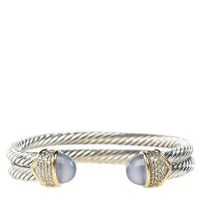 David Yurman Sterling Silver 18k Gold Diamond Blue Chalcedony Double Cuff 1 of 6