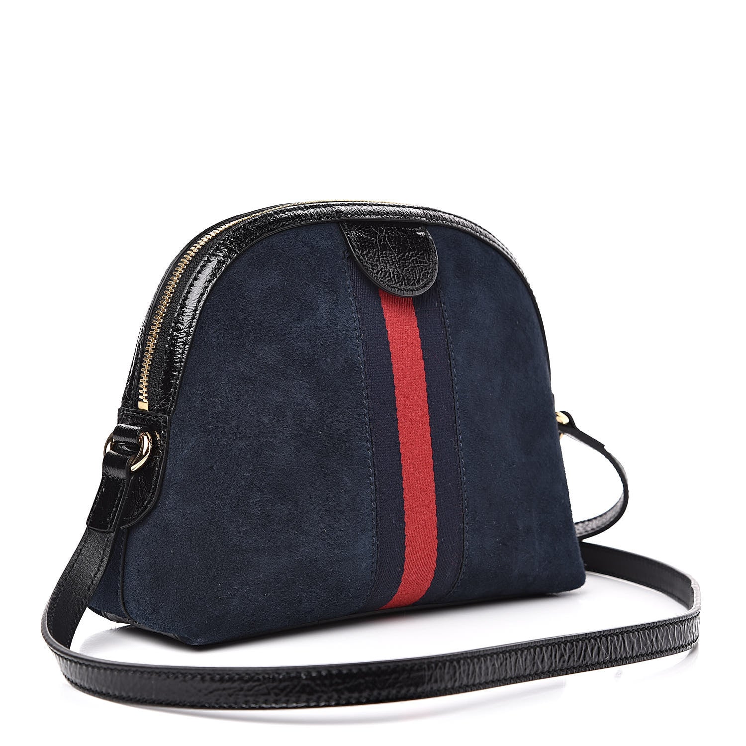 Gucci Suede Patent Dragon Embroidered Small Ophidia Dome Shoulder Bag Blue Multicolor Black 3 of 11
