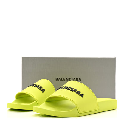 Balenciaga Rubber Mens Logo Pool Slide Sandals 44 Fluo Yellow 9 of 9