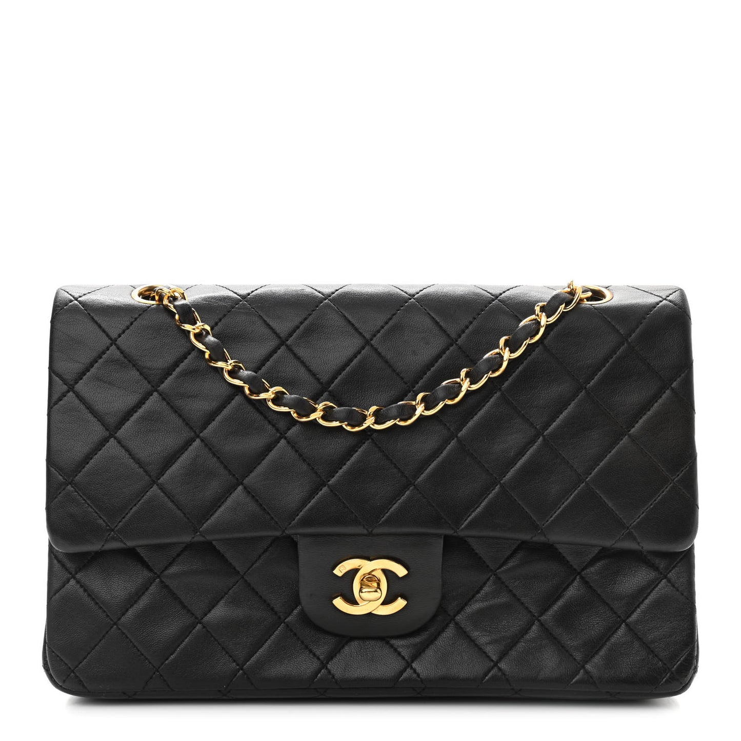 Lambskin Quilted Medium Double Flap Black
