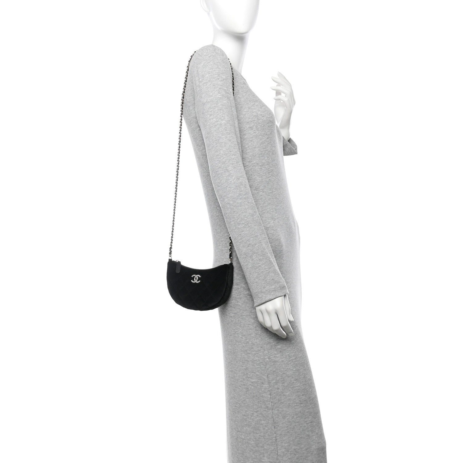 Chanel Velvet Crystal Quilted Chain Hobo Black 2 of 11