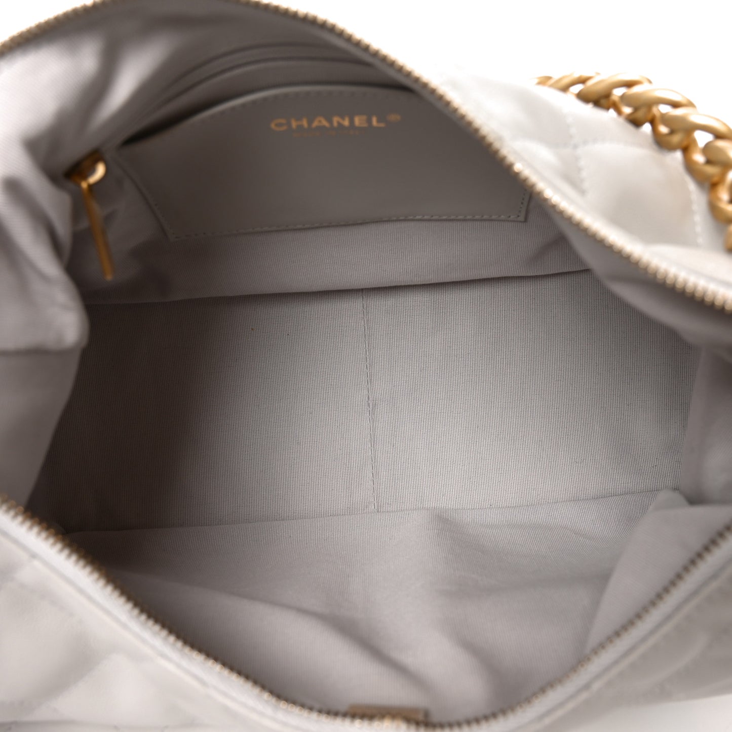 Shiny Lambskin Quilted Large Trendy Pockets Hobo Light Grey