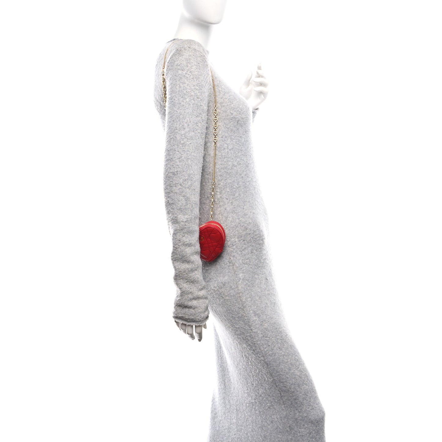 Calfskin Cannage Dioramour Caro Heart Pouch With Chain Bright Red