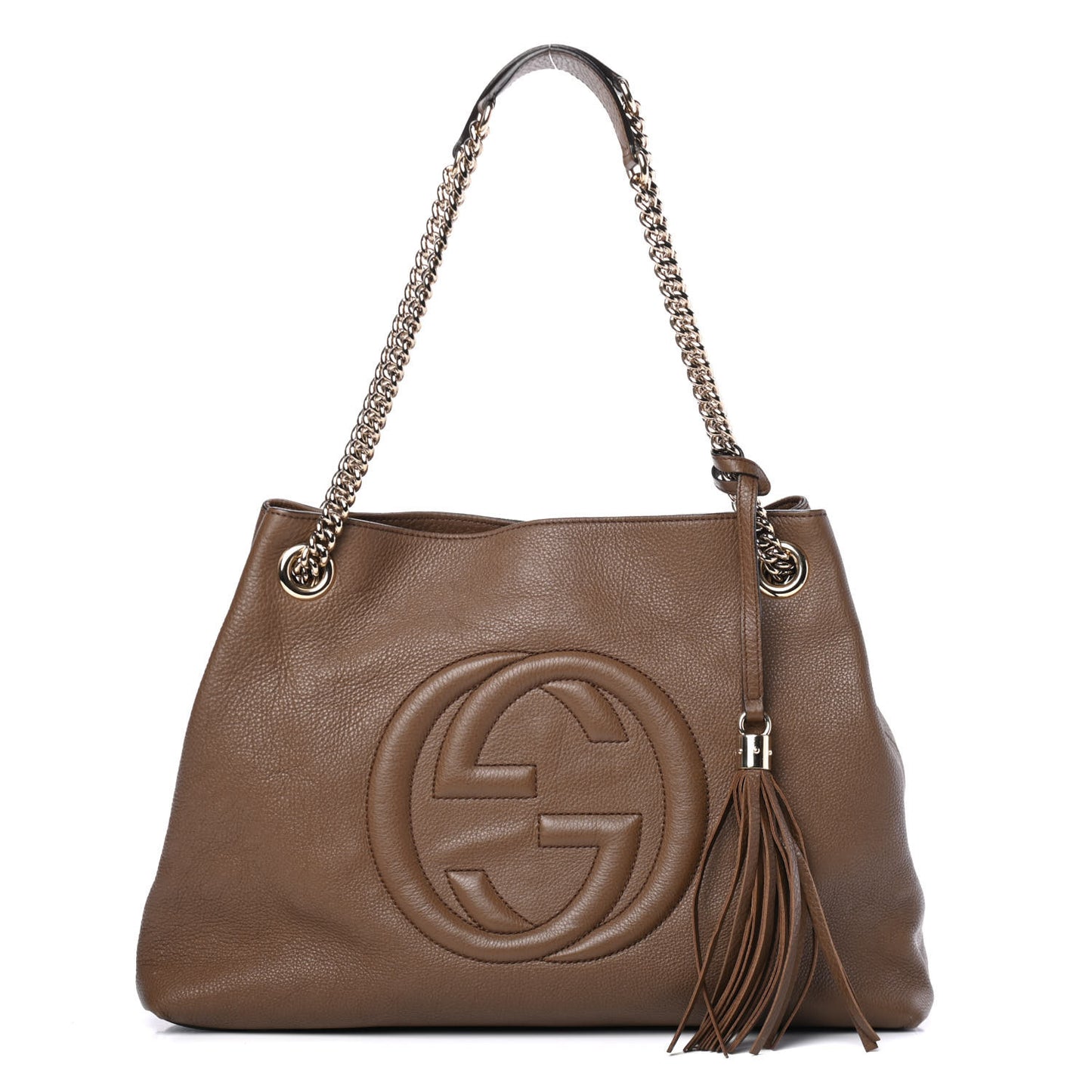Pebbled Calfskin Medium Soho Chain Shoulder Bag Maple Brown