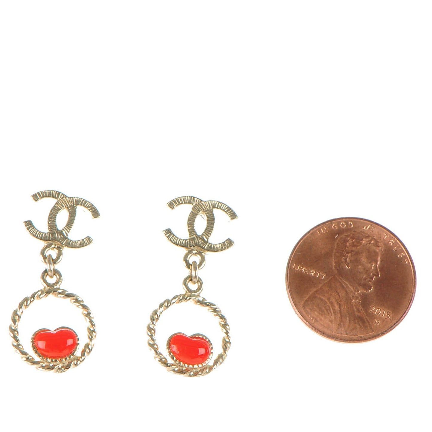 Enamel Heart CC Earrings Coral Gold