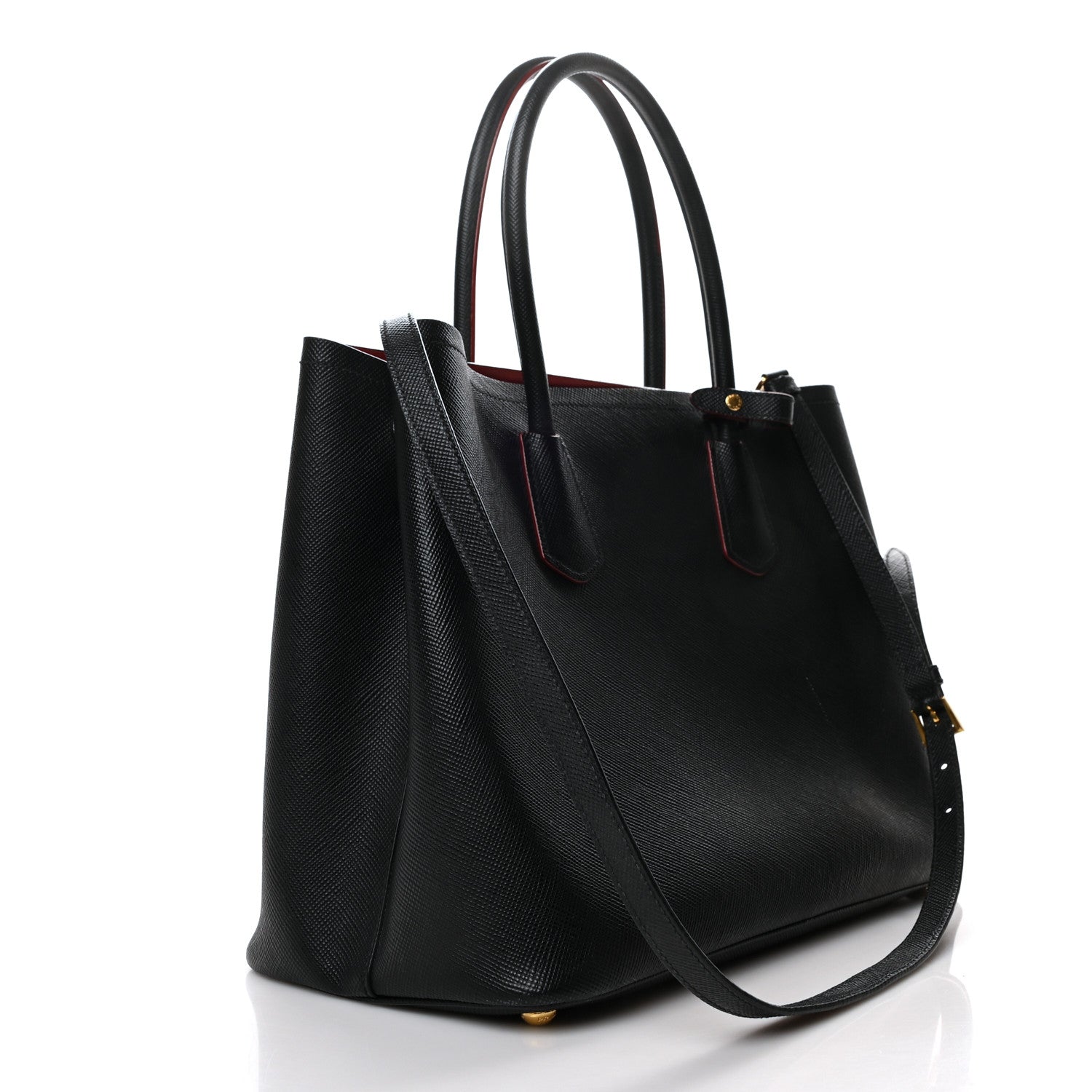 Prada Saffiano Cuir Medium Double Bag Black Fuoco 3 of 12