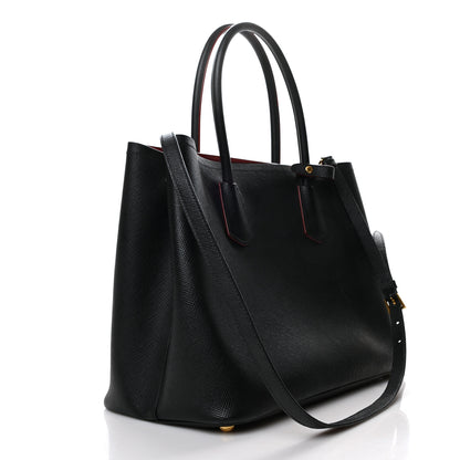 Prada Saffiano Cuir Medium Double Bag Black Fuoco 3 of 12