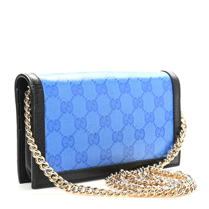 Gucci X ADIDAS Monogram Textured Dollar Calfskin Trefoil Embossed Wallet On Chain Blue 3 of 10