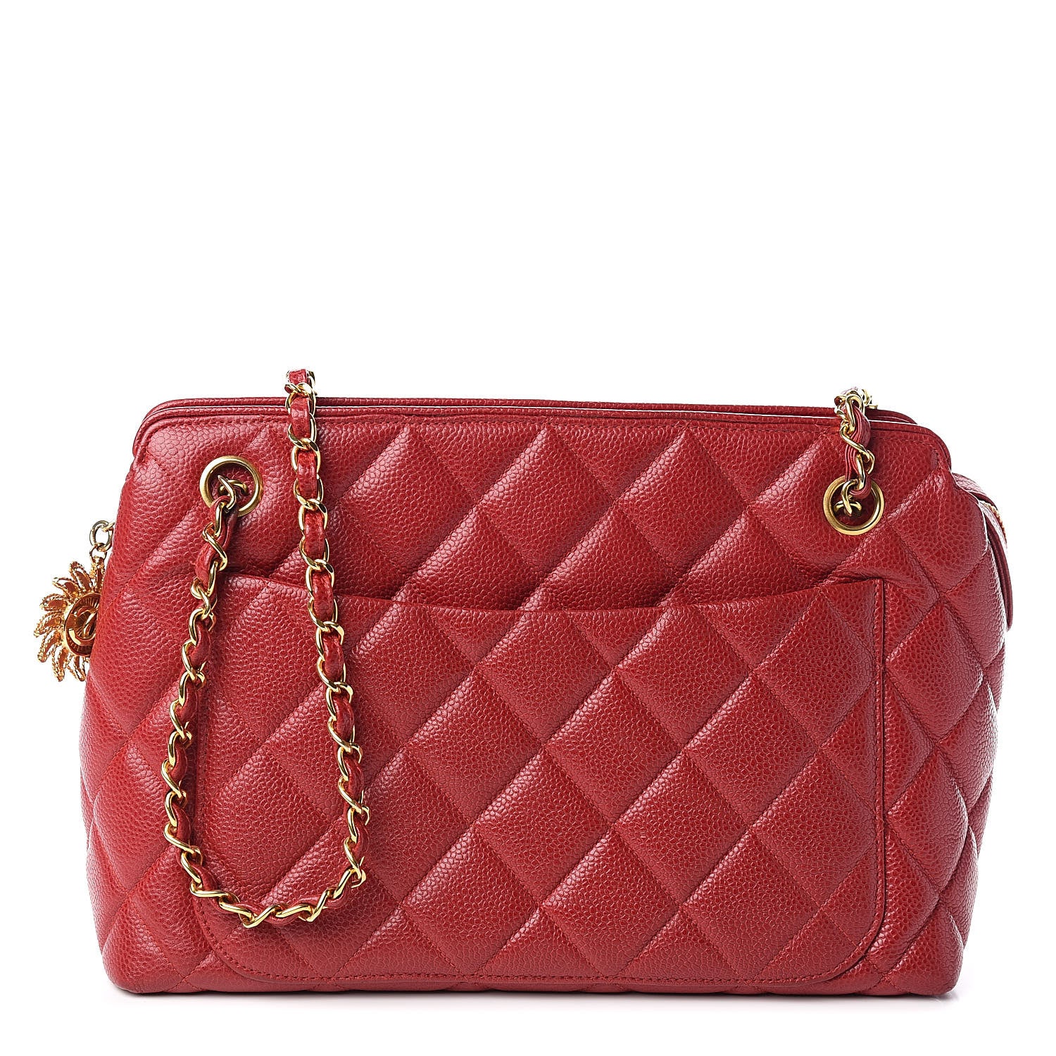 Chanel Caviar Quilted Sun Medallion Shoulder Bag Red 1 of 15