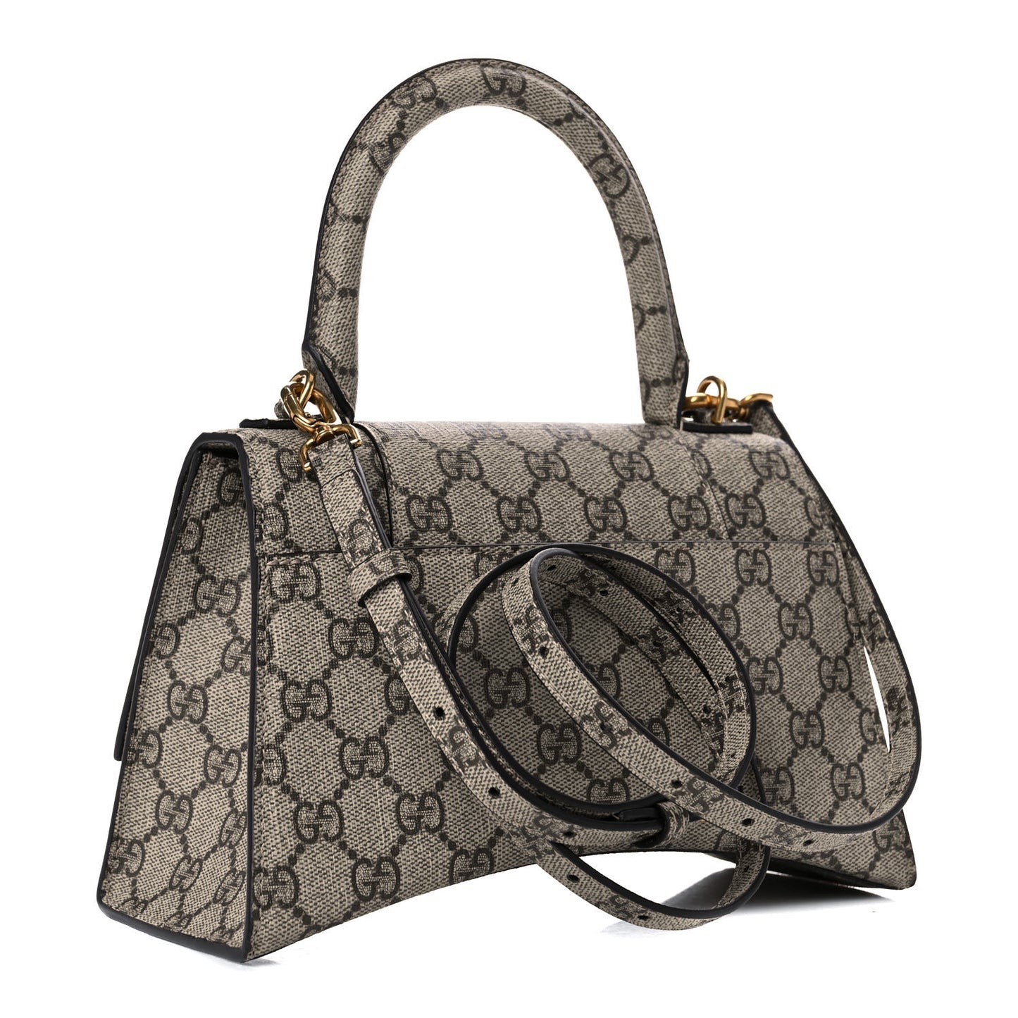 X GUCCI GG Supreme Monogram Small Hourglass Top Handle Bag Beige Ebony