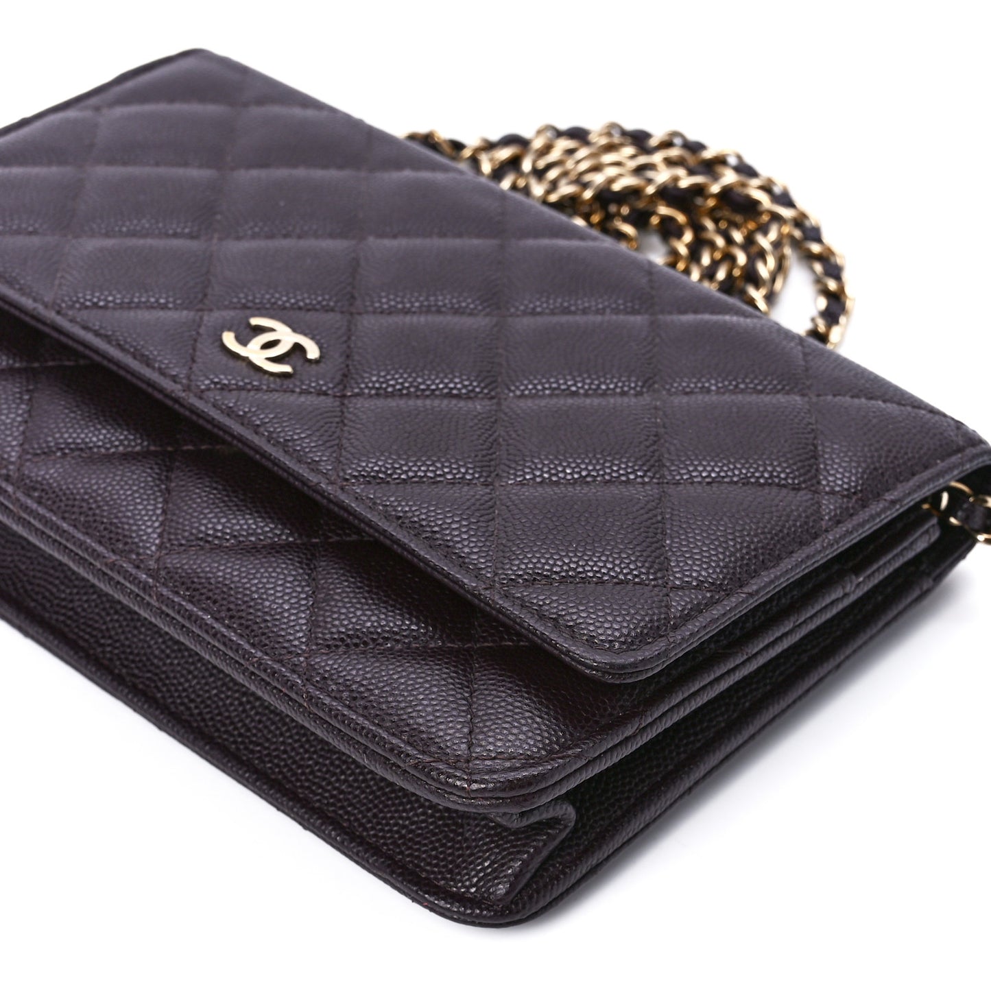 Caviar Quilted Wallet on Chain WOC Dark Brown