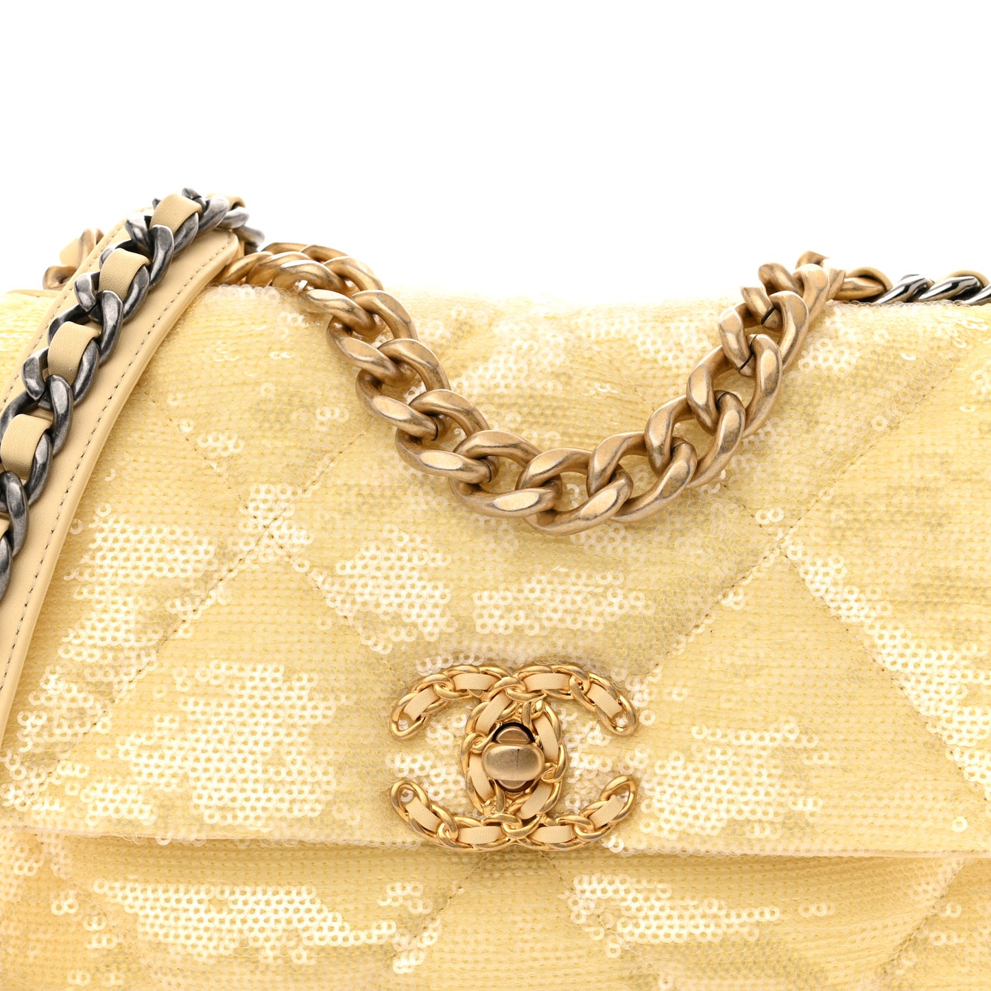 Sequin Quilted Medium Chanel 19 Flap Light Yellow
