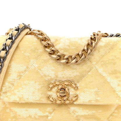 Chanel Sequin Quilted Medium Chanel 19 Flap Light Yellow 8 of 11